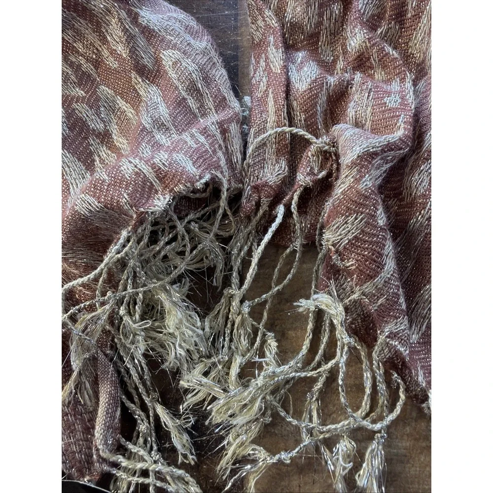 Giftcraft‎ Viscose Scarf Wrap Mauve Pink Silver Shimmer Crinkle Fringe Stole 72